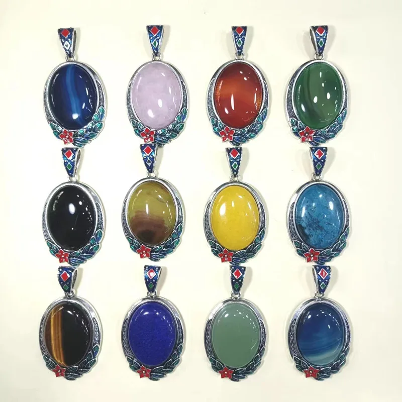 Vintage imitation cloisonné inlaid with semi-precious natural stones sweater chain diy Decorative pendant