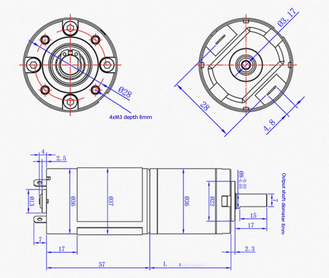 36-555 DC planetary reducer motor, miniature, low-speed adjustable, 12V24V permanent magnet motor, center output shaft