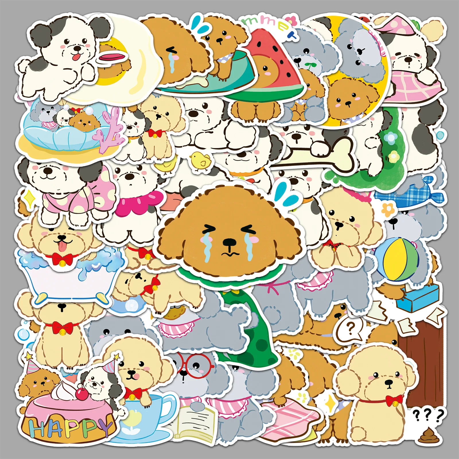 

50PCS Teddy Bear Poodle Cartoon Dog MEME DIY Decorative Mobile Phone Case Suitcase Laptop iPad Waterproof Sticker Kids Toy