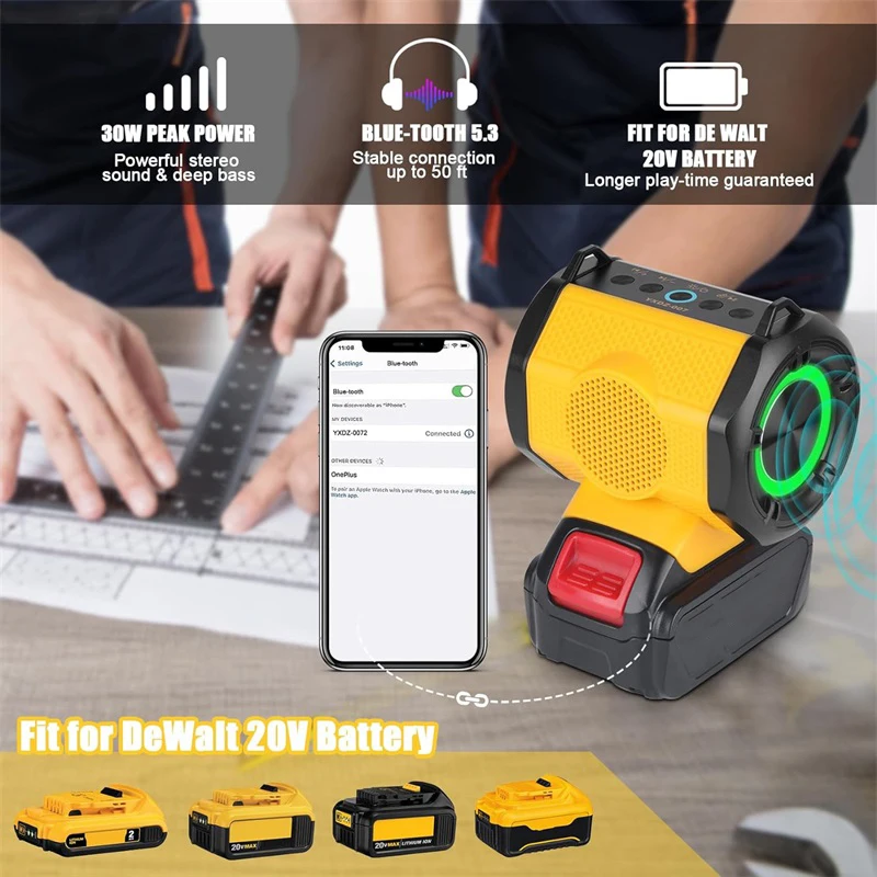 Bluetooth Speaker For Makita/Dewalt/Bosch/Milwaukee 18V 20V Li-ion Battery Portable Player Loudspeaker Amplifier for Worksite