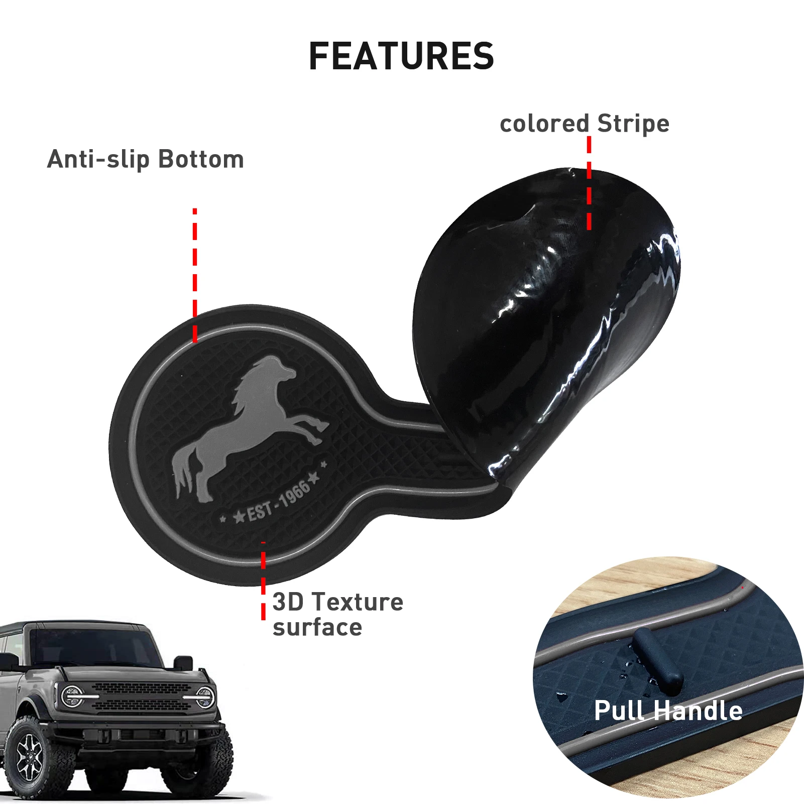 Car Cup Coaster for Ford Bronco 2020 2021 2022 Soft Drink Cup Holder Anti-slip Pad Daily Interior Accessories