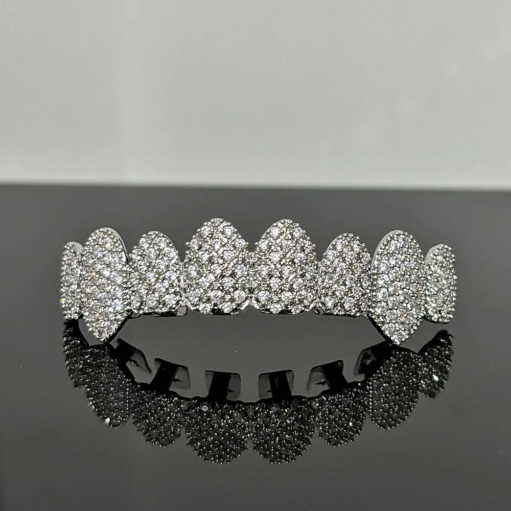 YOUNGX الهيب هوب مثلج خارج تشيكوسلوفاكيا حجر الأسنان قبعات للنساء الرجال الأقواس الشرير 8/8 لامعة الزركون الأسنان الشوايات مجوهرات تأثيري الأنياب #5