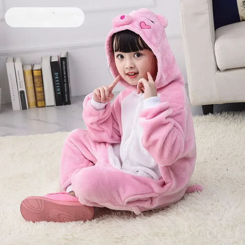 Jumpsuit Children Coral Fleece Pajamas Nightgown Cartoon Animal Colorful Boys Girls Cute Leisure Suit New Year Costume Kids