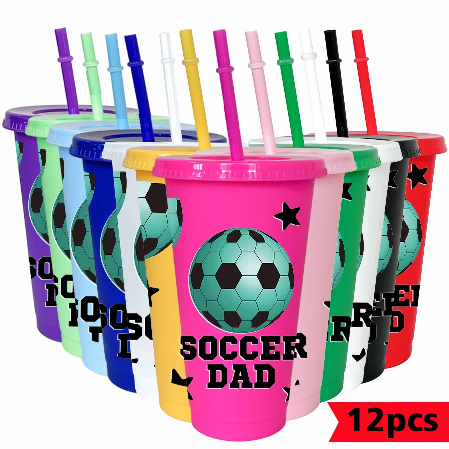 12pcs/set Football Star Pattern 26oz Colored Plastic Party Cold Cup for Birthday/back-to-school Gift Gameday Drinkware