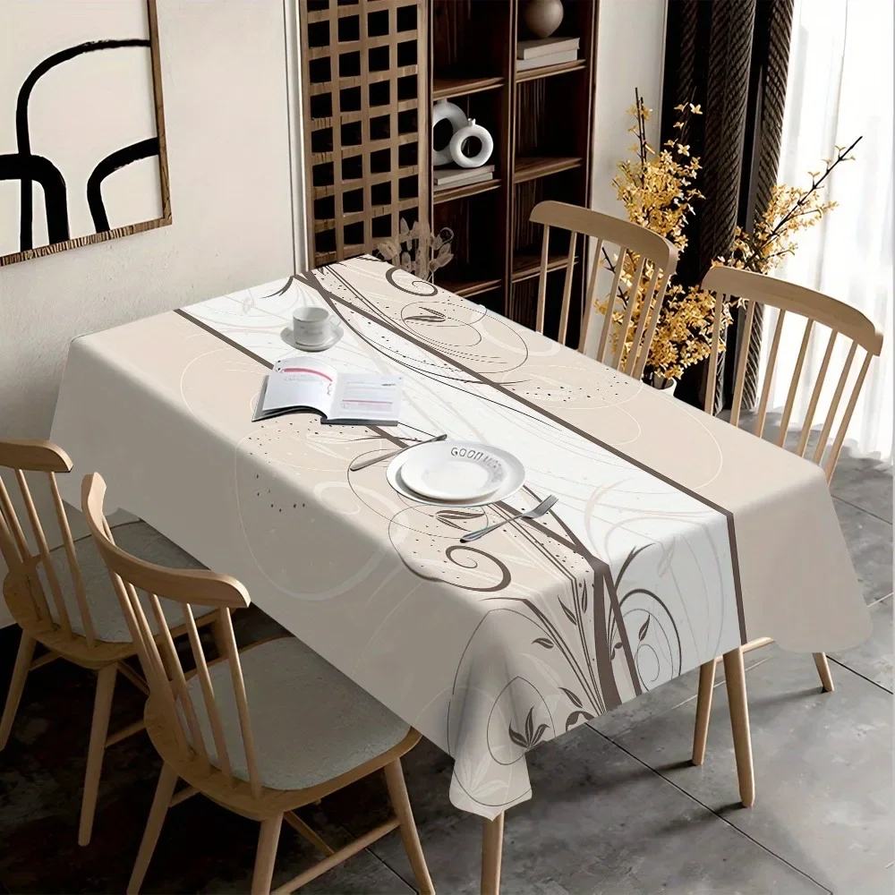 1 PC Elegant Vine Print Tablecloth - Creamy Beige Rectangular Polyester Table Coverxzj