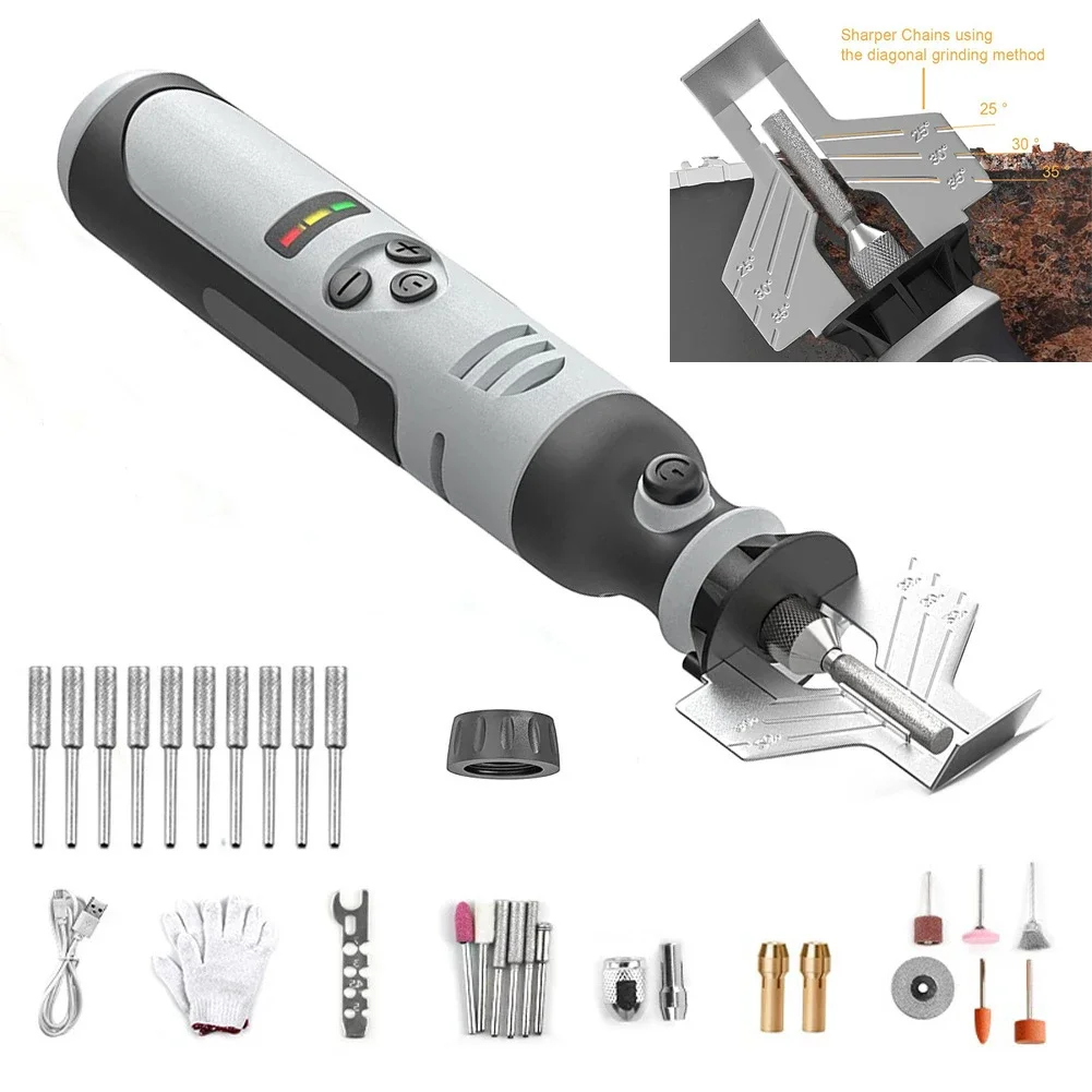 Electric Cordless Chainsaw Sharpener Handheld High Speed Chainsaw Sharpening Tool Polishing Grinding Bits Gardening Tools