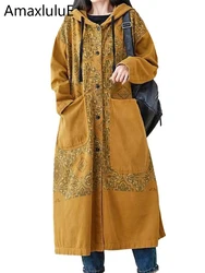 Amax luluE 2024 Autumn Korean Fashion Long Clothing Womens Loose Printed Hooded Trench Coats Ladies Harajuku Casual Windbreakers