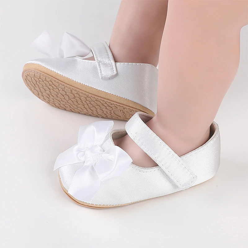 Zapatos de princesa para niñas, zapatos de primeros pasos con parte inferior antideslizante y lazo de cuero PU suave, zapatos para niños pequeños