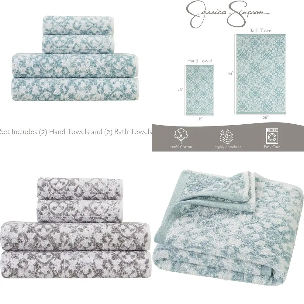 

4-Piece Bath Towel Set by Aziza | Luxurious Bathroom Decor | 2 Hand + 2 Shower Towels | 100% Cotton & Washable | Forget-Me-Not B