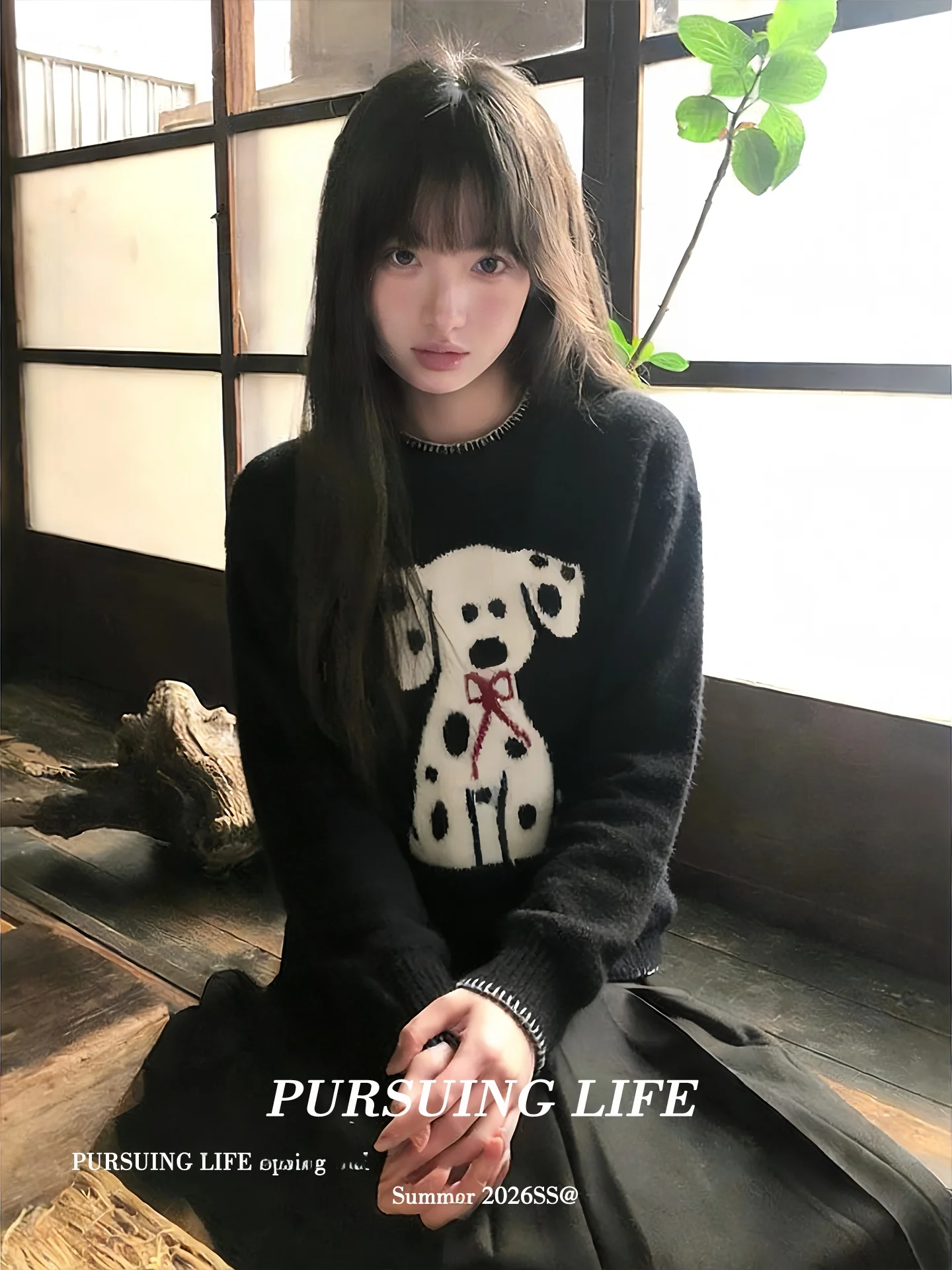 

American Retro round Neck Knitted Sweater Women's Spring 3D Spot Dog Embroidery Lazy Soft Loose Top Casual Long Sleeve