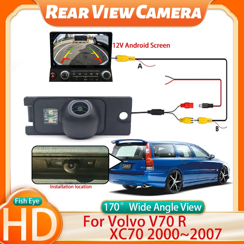 1080X720P 170 °   Cámara de visión trasera para vehículo con ojo de pez para Volvo V70 R XC70 2000 2001 2002 2003 2004 2005 2006 2007 HD con visión nocturna