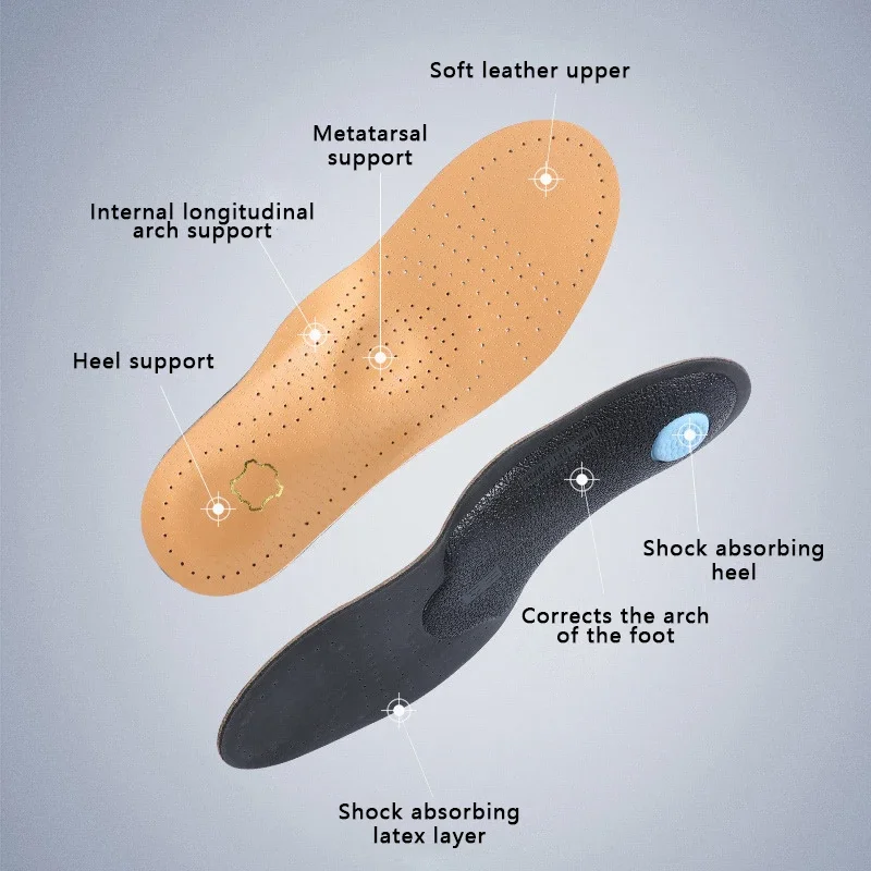 Leather Orthopedic Insoles Arch Support Insole Flat Feet Plantar Fasciitis Shoe Pads Quality Leather Deodorising Shoe Sole 1Pair