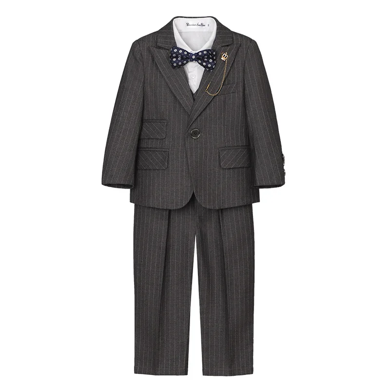 Clearance Stock Sale Boys Spring 3Pieces Jacket Vest Pants Photography Suit Kids Wedding Ring Bearer Dress Children Costume