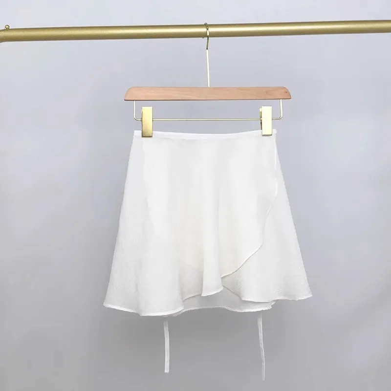 Ballet Gauze Skirt, White Lace Up Embossed Half Body Dance Practice Skirt, One-Piece Lace Up Gauze Skirt