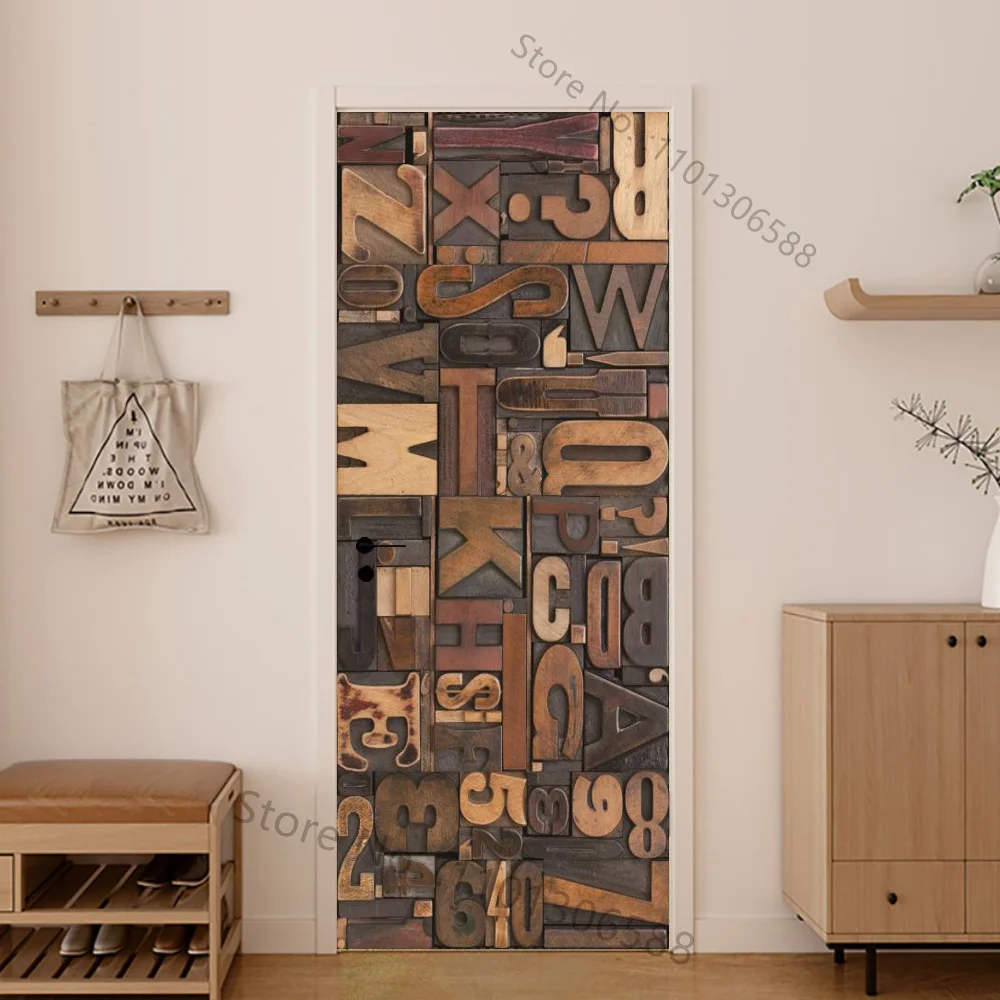 Retro Wood Design Printed Door Wrap Stickers Makeover Self-adhesive 3D Realistic Vintage Wooden Full Door Cover Decals Wallpaper