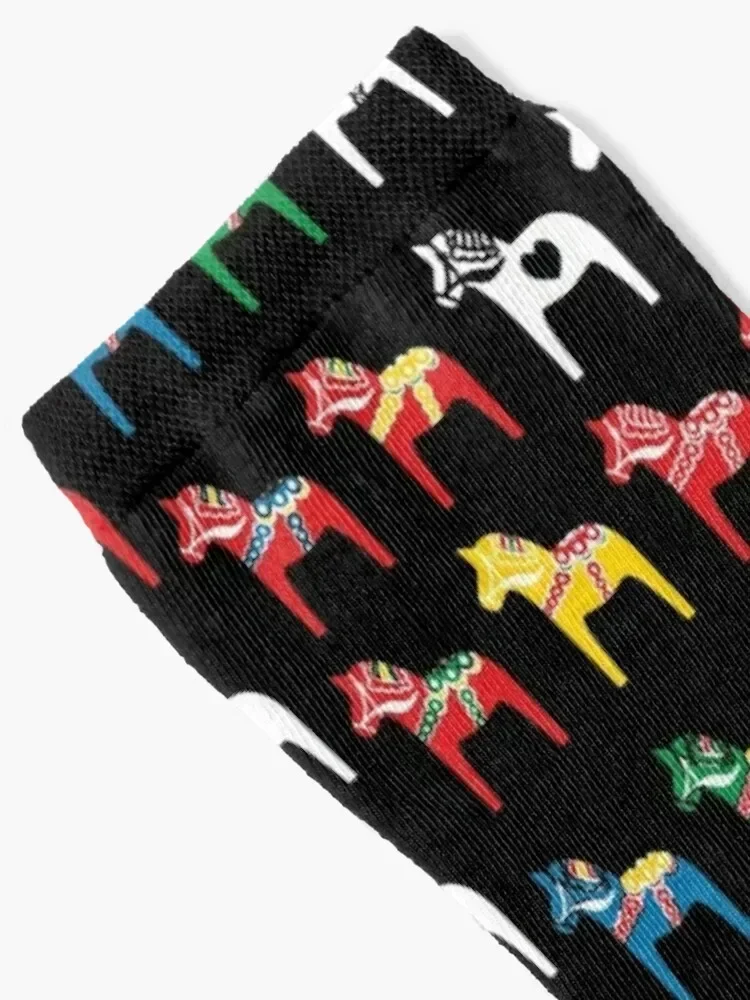 Dala Horses Dalarna Sweden Horse Dalecarlian Swedish Colorful Socks gym christmas stocking Designer Man Socks Women's