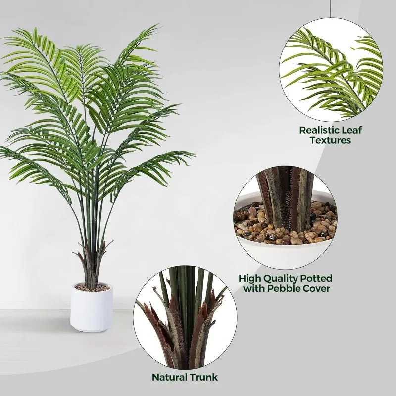 Artificial Areca Palm Tree 4FT Fake Potted Plant Faux Silk Tropical Areca Palm with 12 Trunks & Real Bark Design, Large Aritific