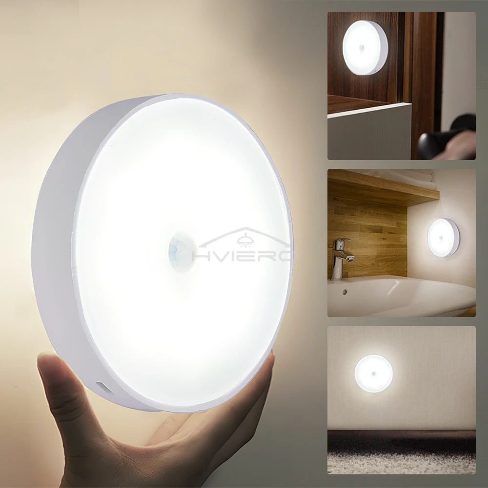 Round Night Light Led Wireless Motion Sensor USB Bulbs Charging Bedroom Decoration Staircase Cabinet Wardrobe Lighting Wall Lamp