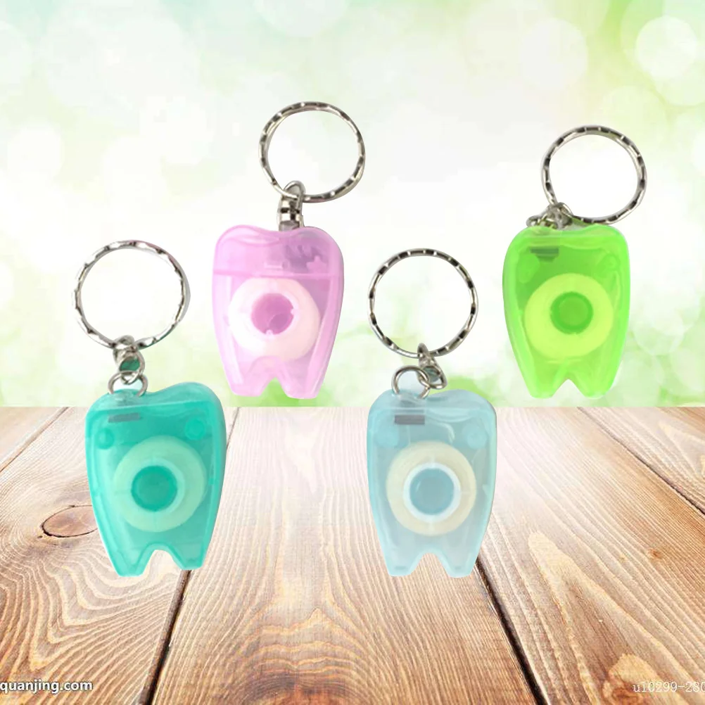 4pcs 15M Dental Floss Portable Keychain Key Ring Floss Stick For Teeth Cleaning Oral Care (Random Color)