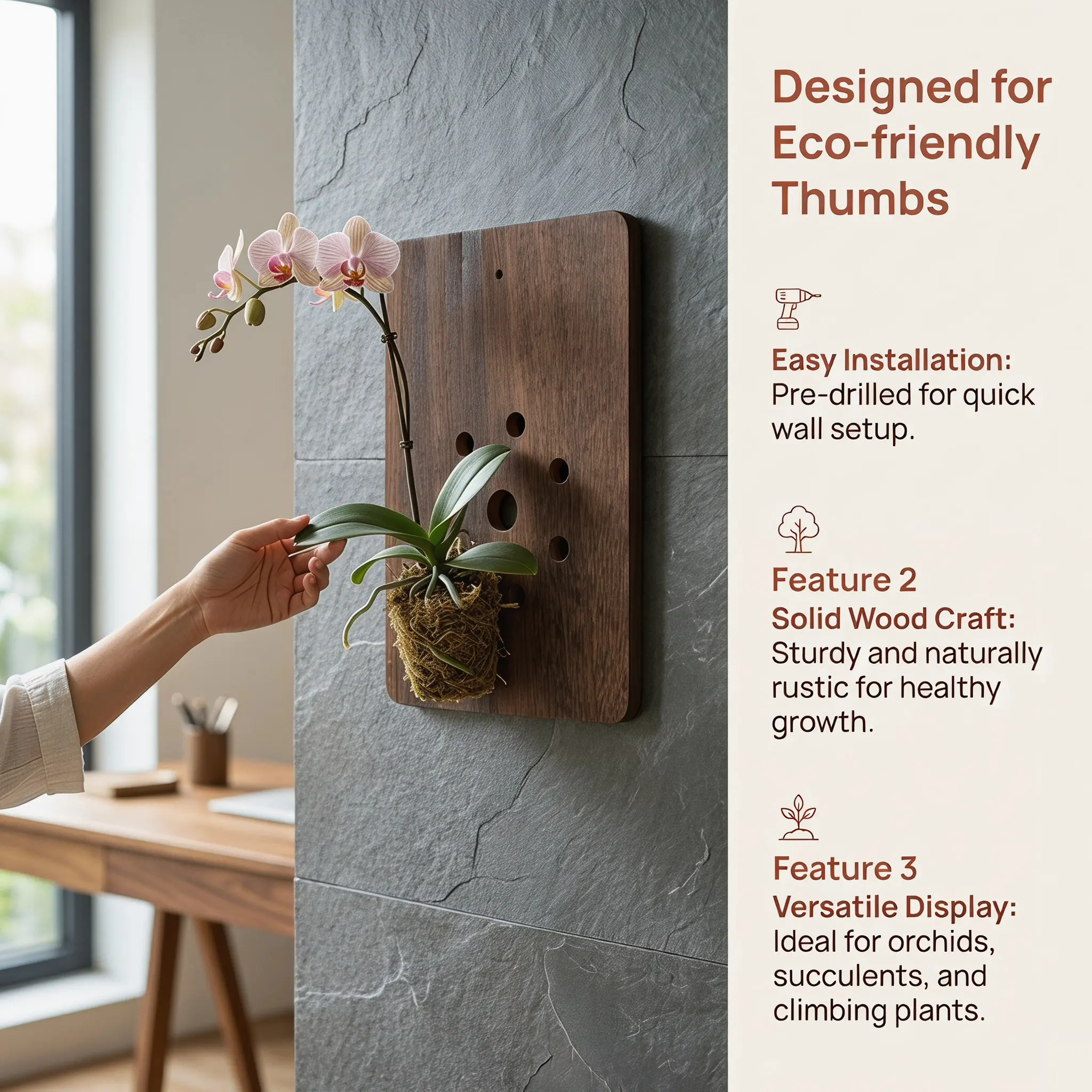 Staghorn Fern Mounting Board Shield Wood Panel Pre Drilled Holes Vertical Wall Plant Holder Balcony Patio Rustic Home Wall Decor