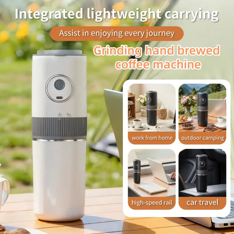 All-in-One Coffee Maker Travel-Friendly Handheld Espresso Machine with Built-in Grinder Mini Pour over Cup for Home And Outdoor