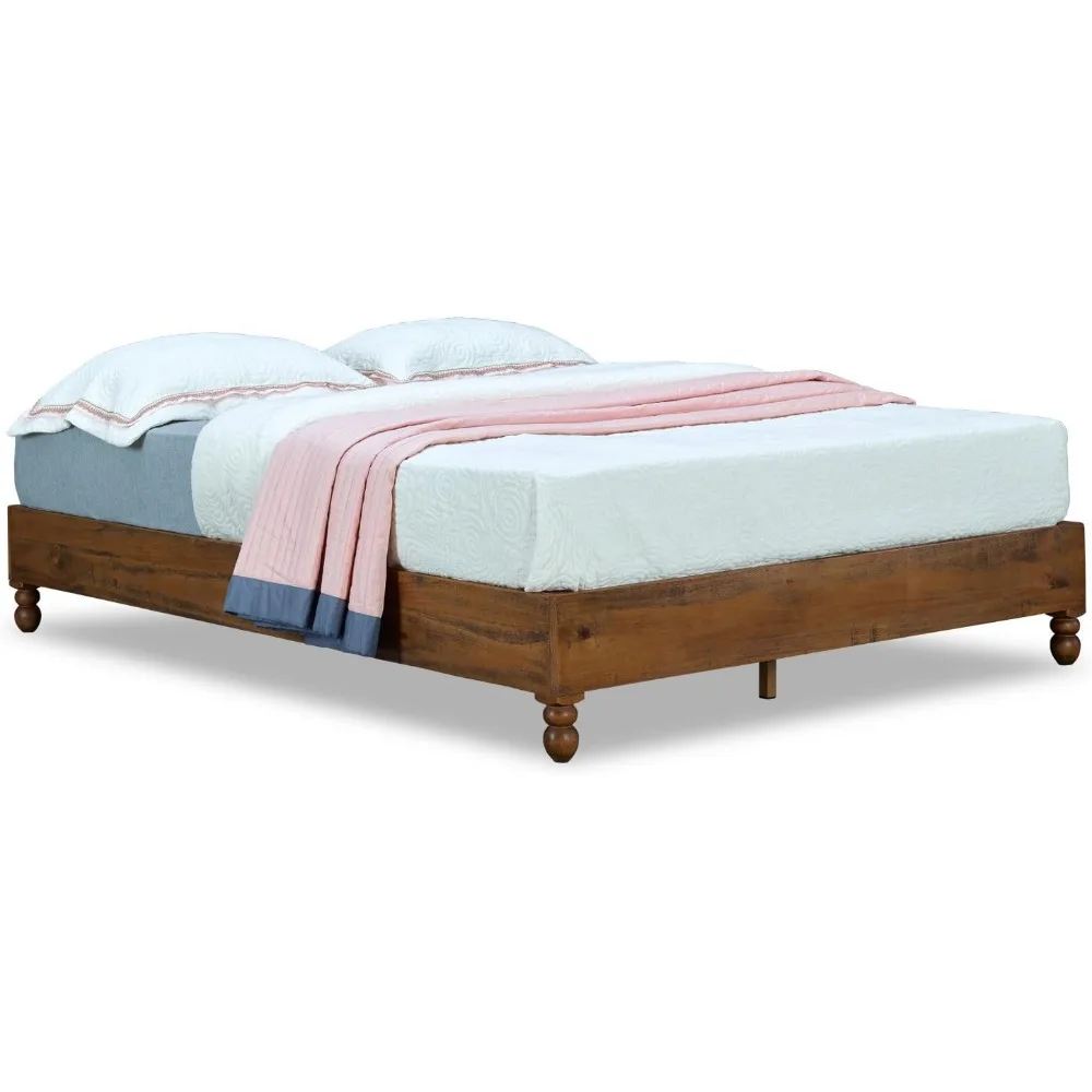 

12 Inch Solid Wood Bed Frame Rustic Style Eliminates The Need for a Boxspring, Natural Finish, King