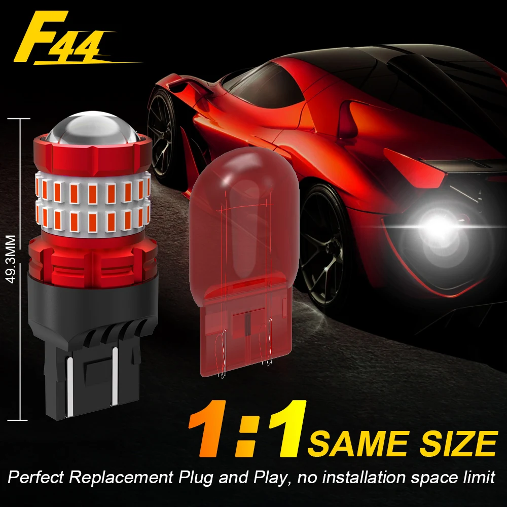 BMTxms 2pcs T20 W21W W21/5W LED 7440 7443 LED Canbus Bulbs Auto Red Brilliant Auto Stop Brake Tail Parking Light Car Lamps 12V