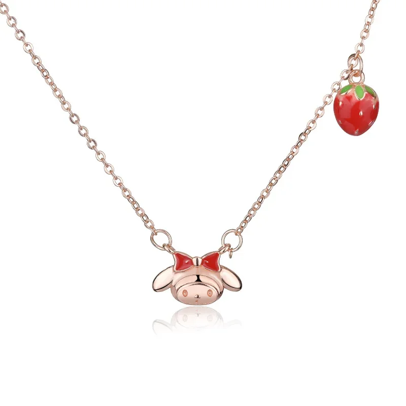 

Sanrio Necklace Cartoon Figure Kawaii My Melody Big Ear Dog Cinnamoroll Rose Gold Strawberry Lovely Pendants Niche Design Gifts
