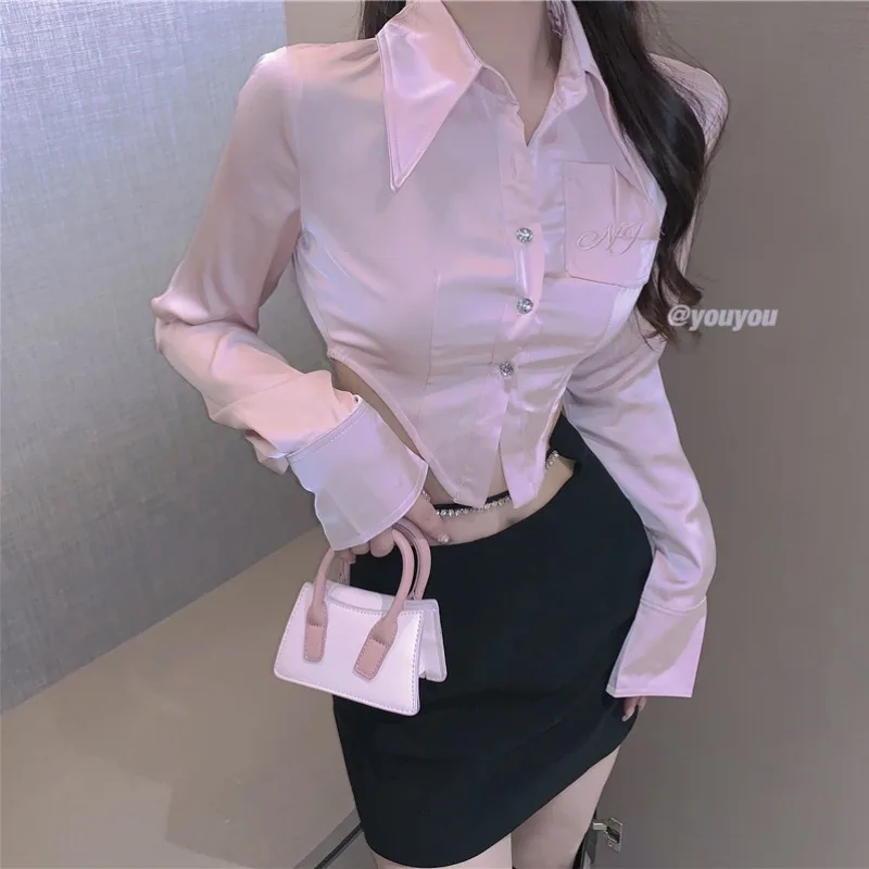 

Sexy Slim Basic Chiffon Silk White Shirt Women Tunics Cute Korean Style Long Sleeve School Girls Casaul Top Blusas Mujer De Moda