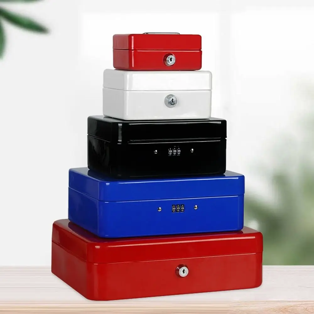 Durable Small/Large Locking Cash Box Safe Double Layer Metal Money Box with Tray Cover Key Lock/ Password Lock Storage Box Home