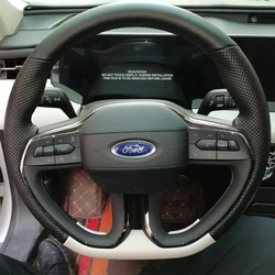 100% for Ford Mondeo Fusion Evos 2022 2023 2024 Hand Stitched non-slip black white Genuine Leather Car Steering Wheel Cover