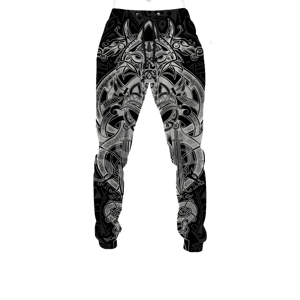 Wolf Fenrir Odin-pantalones de chándal informales para correr, ropa de calle Retro con estampado 3D, tatuaje de mitología, Guerrero nórdico,