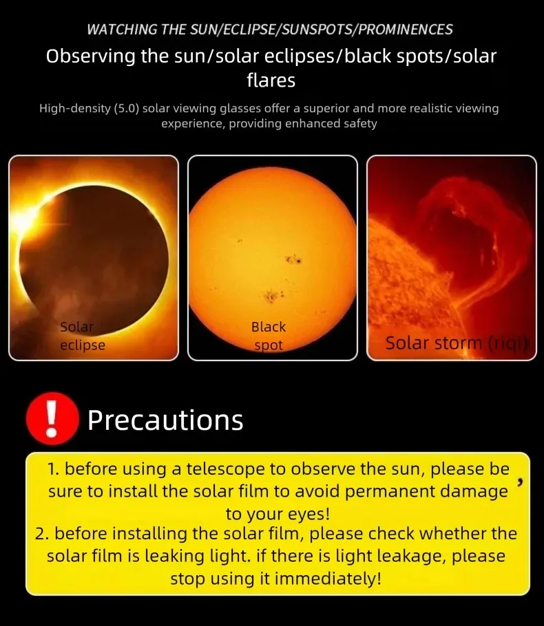 Angeleyes Sonnenfilter für Sonnenfinsternisse und Sonnenfleckenbeobachtung, kompatibel mit 80-250mm Teleskopen – Detail 2