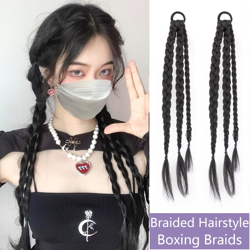 Boxing Braids Synthetic Summer HairPicecs Clip-on Hair Extensions for Women Braided Hairstyle Natural Hair Colors Ponytails