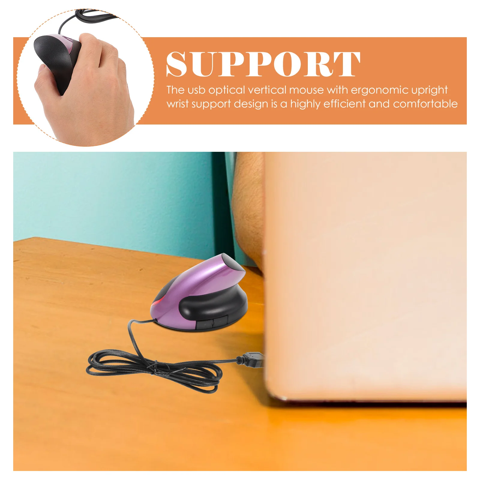 

USB Vertical Ergonomic Mouse 5-Button Wired for Laptop and Computer Comfortable Wrist Support Design USB Mouse