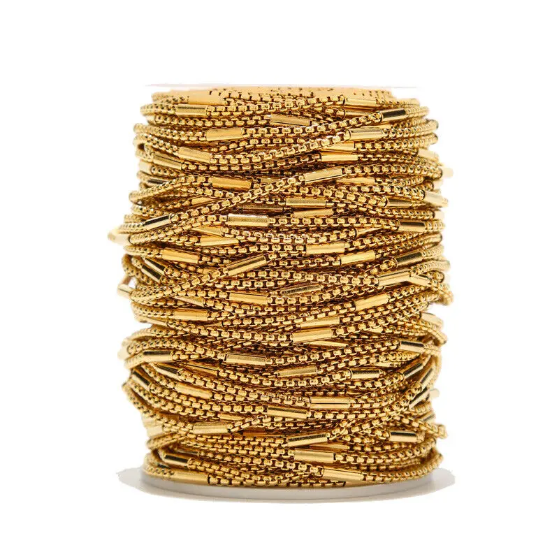 

2Meters Gold Plated Stainless Steel 3mm Chains Round Tube Handmade Link Chain For DIY Jewelry Necklace Bracelet Making Findings