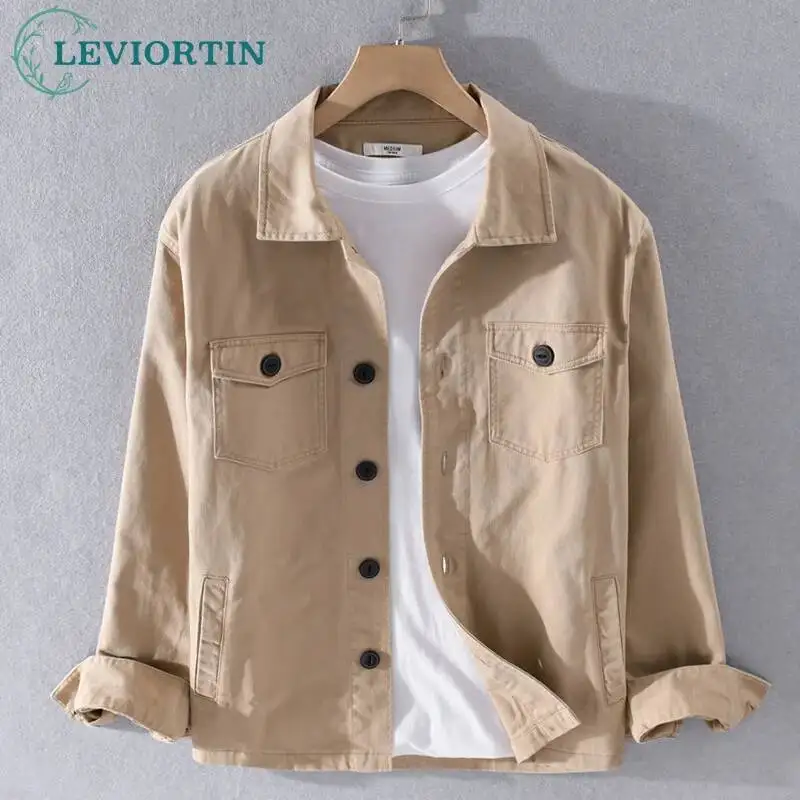 

Spring/ Autumn New Japanese workwear, youthful and trendy, casual and comfortable, versatile, solid color long sleeved shirt