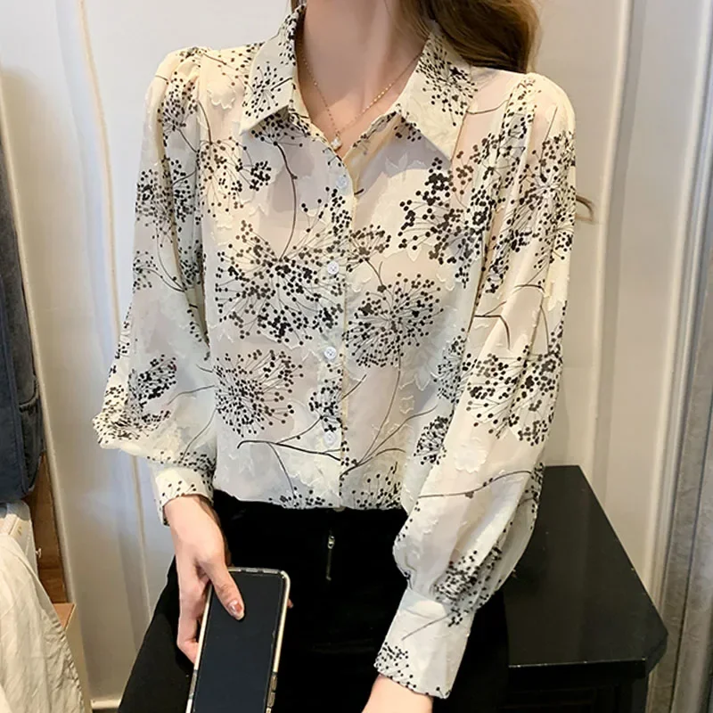 Casual Turn Down Collar Women Shirt Long Sleeve Print Chiffon Shirt Blouse Women Tops Camisas Blusa Blusas Camisas De Mujer M166