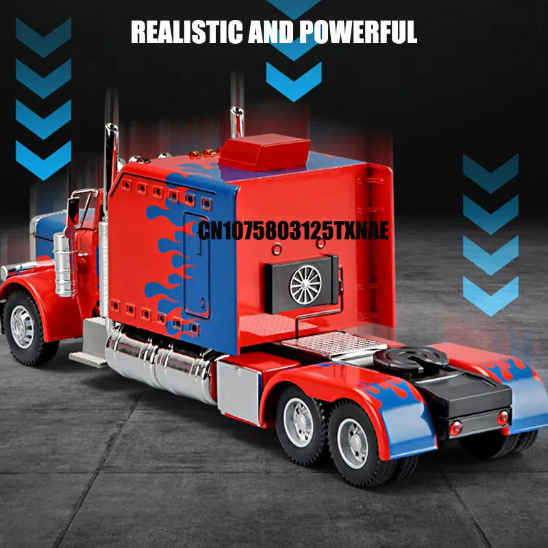 1:24 Peterbilt 389-Optimus Prime 프로토 타입 자동차 모델, 합금 트레일러 헤드, 다이캐스트 장난감, 소리와 빛이 나는 자동차 장난감