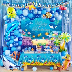 120pcs Ocean Themed Balloon Set, Blue Balloons and Marine Animals As Birthday Parties and Summer Outdoor Beach Decorations