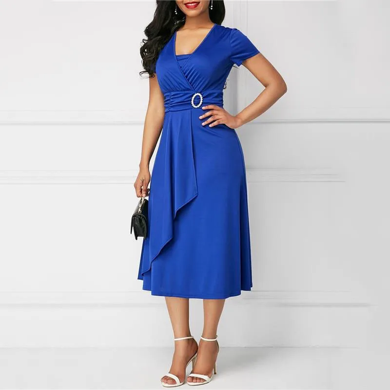 We.Fine Dress Women Solid Color Short Sleeve V Neck Asymmetric Hem Waist Midi Party Dress Elastic Female Dresses Woman Vestidos 2 We.Fine Dress Women Solid Color Short Sleeve V Neck Asymmetric Hem Waist Midi Party Dress Elastic Female Dresses Woman Vestidos 2