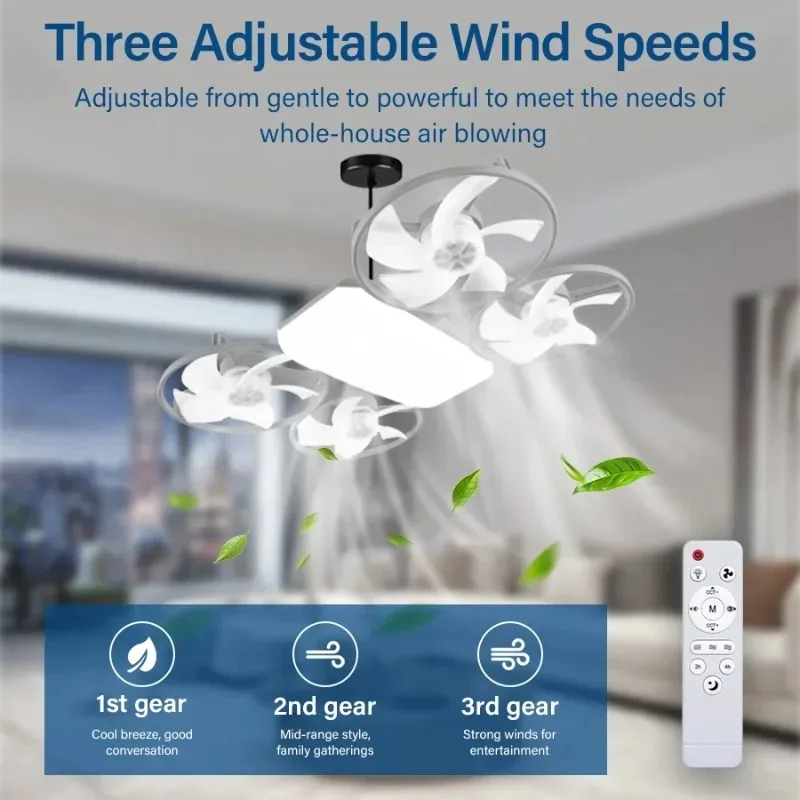 2 in 1 LED E27 Ceiling Fan Light AC 110-220V with Remote 3 Color Temp 3 Speeds Dimmable Adjustable for Bedroom Home Restaurant