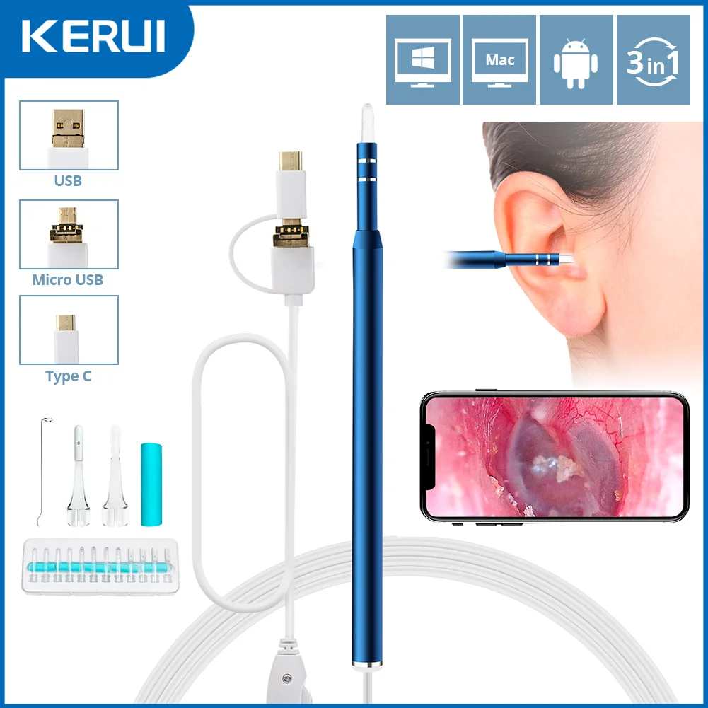 KERUI 480P Camera Ear Pick 3 in 1 USB OTG Visual Ear Cleaning Endoscope Spoon Functional Diagnostic Tool Ear Cleaner Android