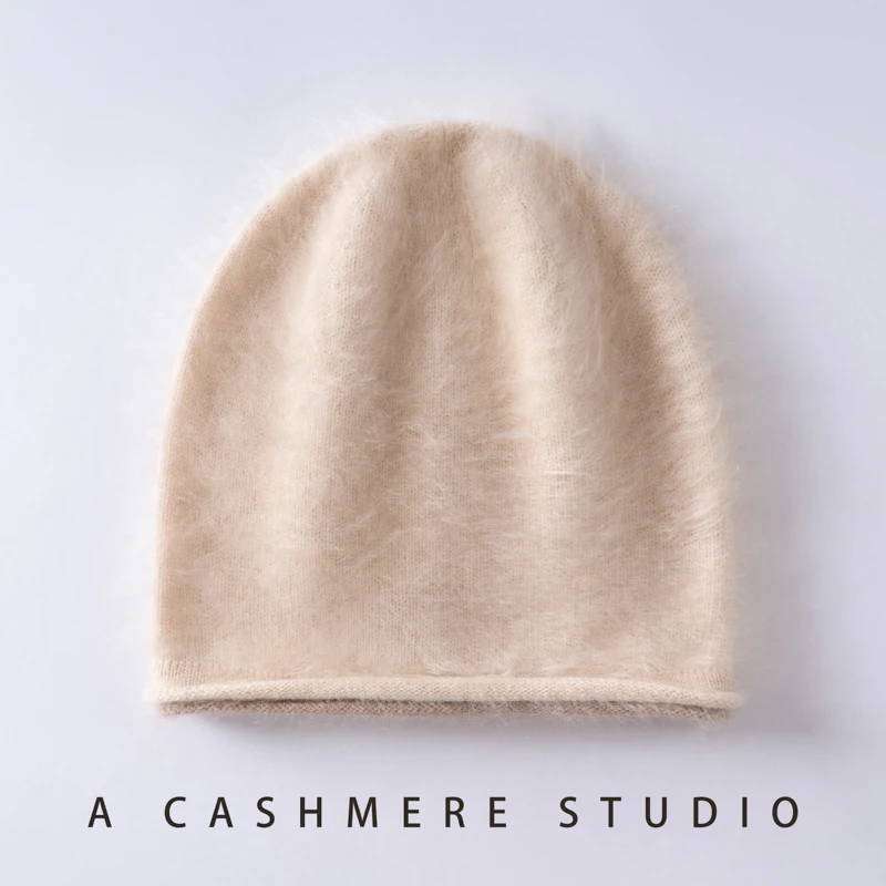 A-class 100% Cashmere Knitted Color Matching Tlanging Brushed Pullover Hat Unisex Winter Outdoor Sports to Keep Warm.