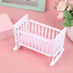 1:6 Miniature Dollhouse Furniture Light Pink White Baby Doll Shaker Toy Accessories Bed Cradle Crib Mini Doll House Accessories