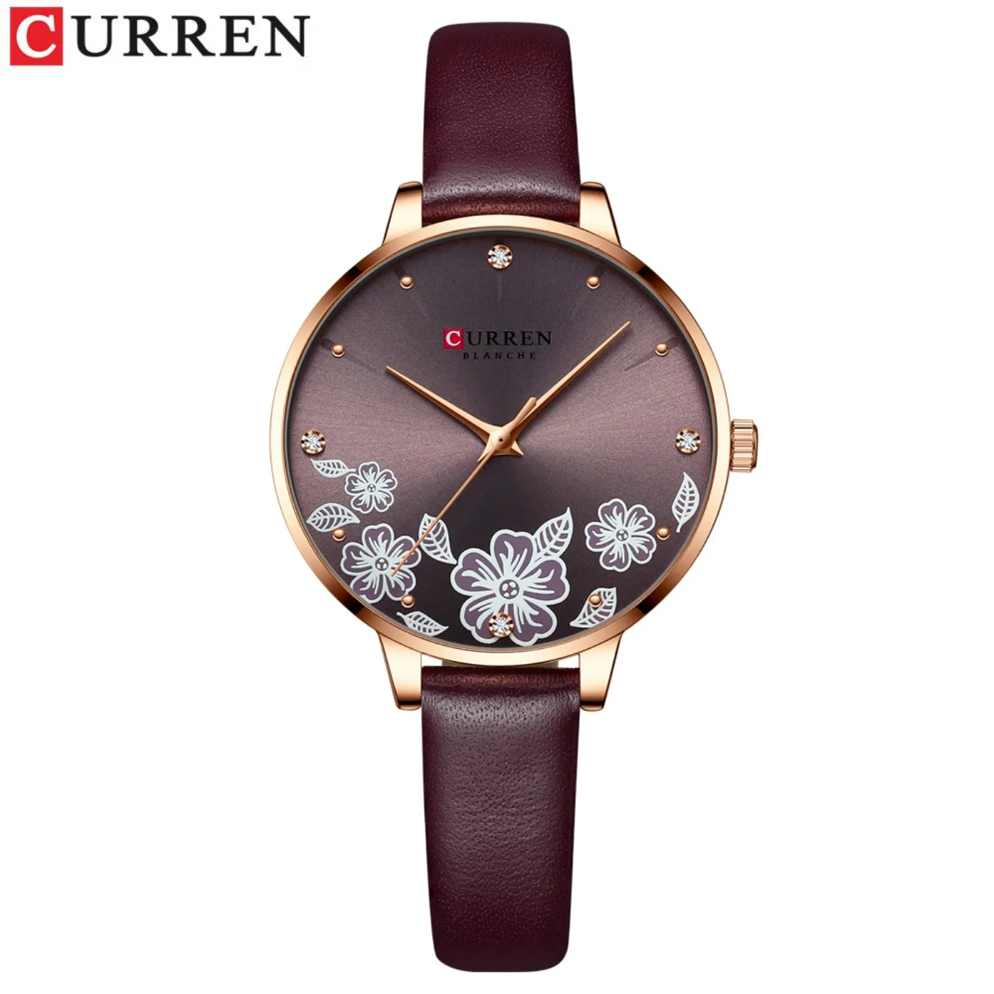 CURREN 9068 Women's Watch Quartz Wristwatch Slim Minimalist Printed Rhinestone Small-Dial Leather-Strap Women's Watch