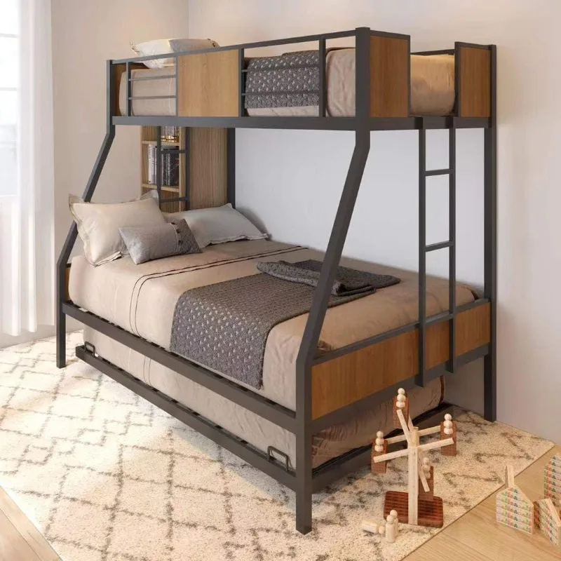 Olela Twin Over Full Bunk Beds with Trundle Bed,Heavy Duty Metal Bed Frame with Safety Rail 2 Side Ladders for Boys Girls