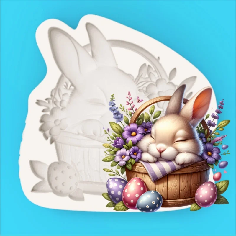 Creative Molds for Quiet Moments: Silicone Mold in the Shape of a Sleeping Rabbit in a Basket, Mold for Making Fondant Chocolate