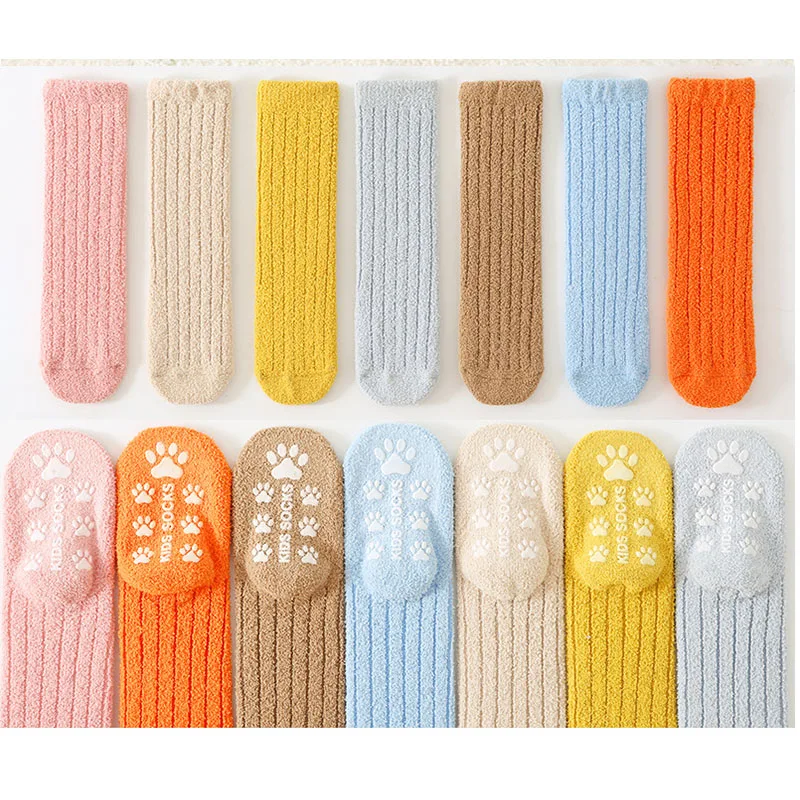 Coral Fleece Baby Anti Slip Floor Socks Girls Boys Toddlers Long Socks Winter Warm Thick Indoor Grip Socks