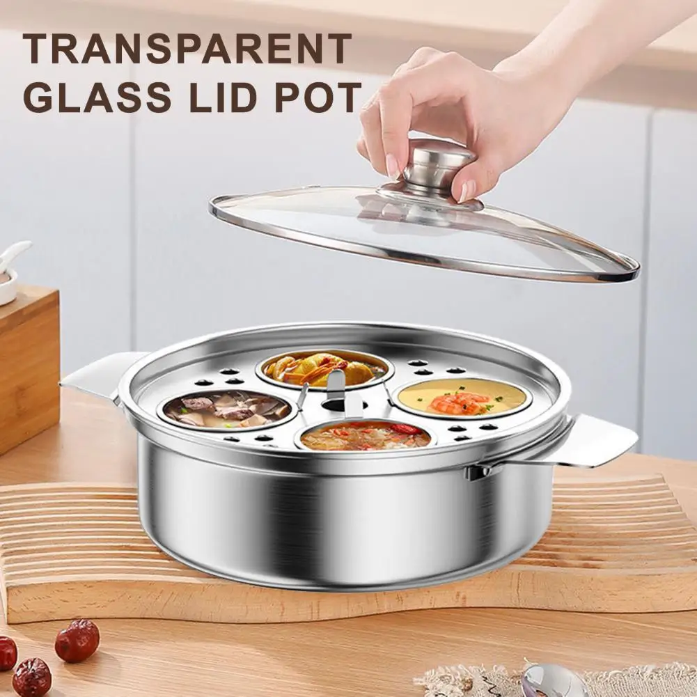 

Stainless Steel Soup Pot Double Handle with Cover Large Stockpot for Pasta and Soup Porridge Egg Cooker for Healthy Family Meals